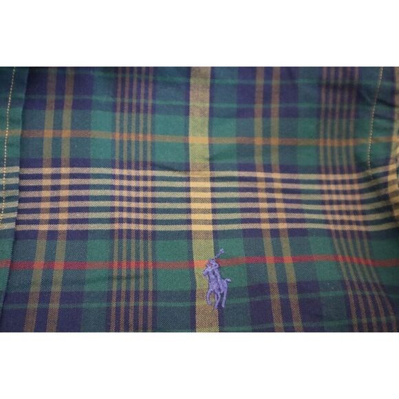 Ralph Lauren Men's Sz S Green/Navy Plaid Custom Fit Button-Up Poplin Shirt - Picture 3 of 6